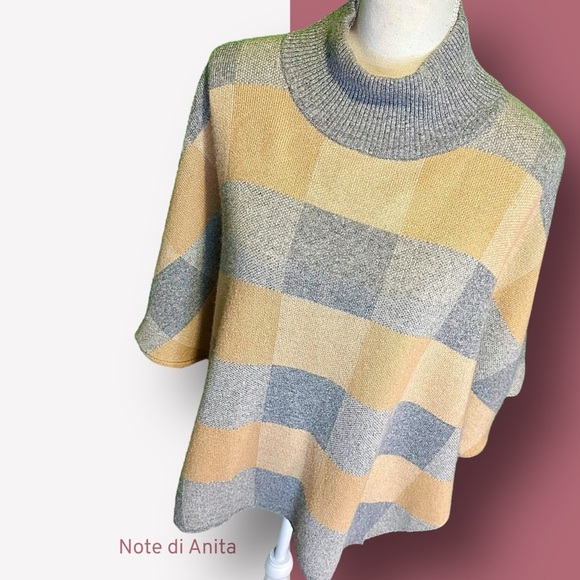 NWT Note di Anita Women's Gray and Tan Checkered Wool Blend Sweater Cape OS - Picture 12 of 12
